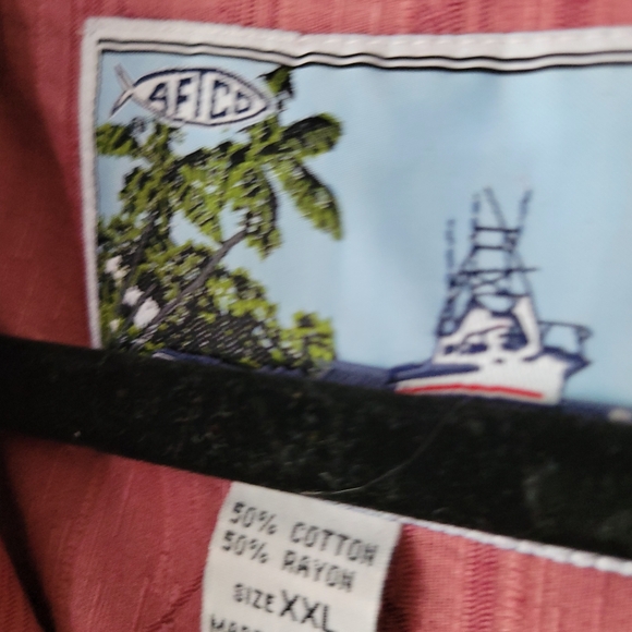 AFTCO shirt Mens Blue Water Light Red Boat Print Button Fishing Shirt XXL Casual - Picture 4 of 5